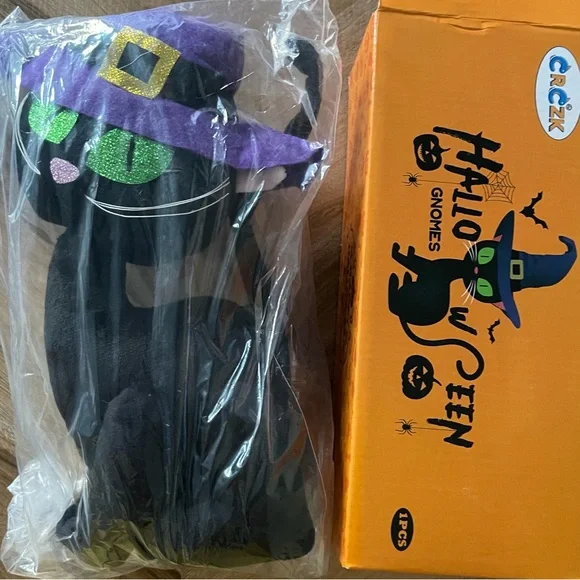 CRCZK Halloween Black Cat Plush Decor Handmade Swedish Tomte Nordic Cat Gnome - Picture 5 of 6